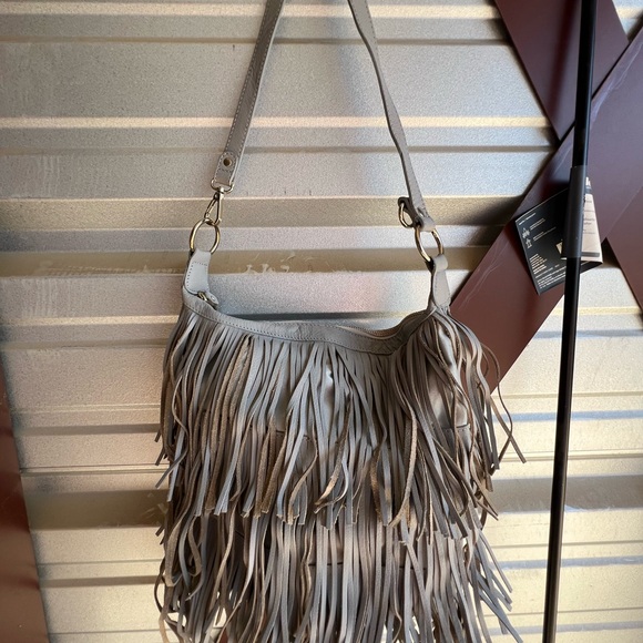 Topshop Handbags - SOLD!! Topshop Gray/Blue Fringe Shoulder Bag